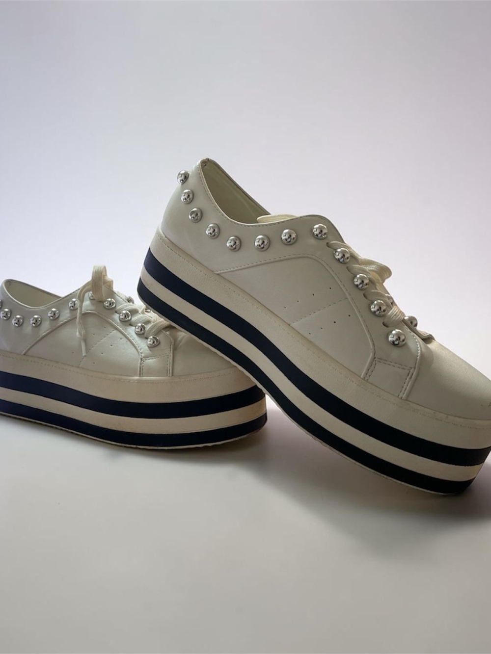 Platform Pearl-Stud White Sneakers for Women
